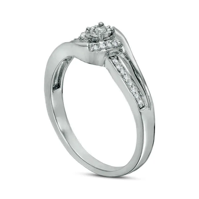 010 CT TW Natural Diamond Swirl Bypass Frame Promise Ring in Solid 10K White Gold Goldia Rings