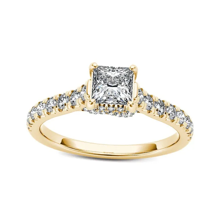 075 CT TW PrincessCut Natural Diamond Engagement Ring in Solid 14K Gold Goldia Rings