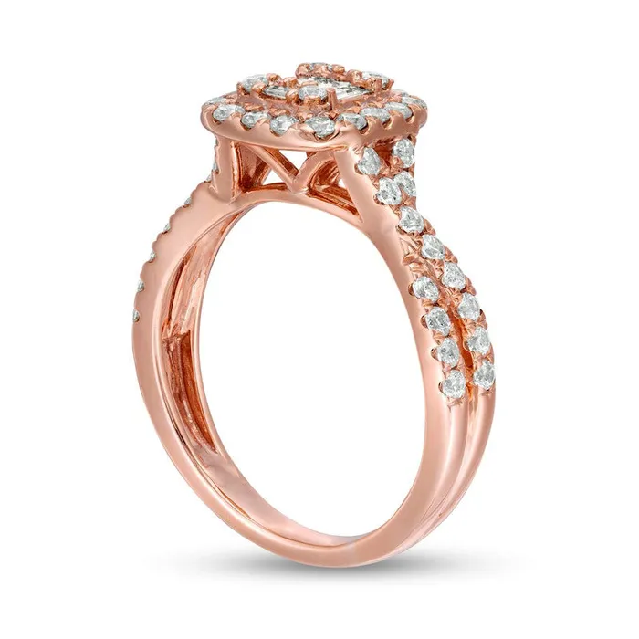 088 CT TW Composite Natural Diamond Cushion Frame Twist Shank Engagement Ring in Solid 10K Rose Gold Goldia Rings 088 CT TW Composite Natural Diamond Cushion Frame Twist Shank Engagement Ring in Solid 10K Rose Gold Goldia Rings