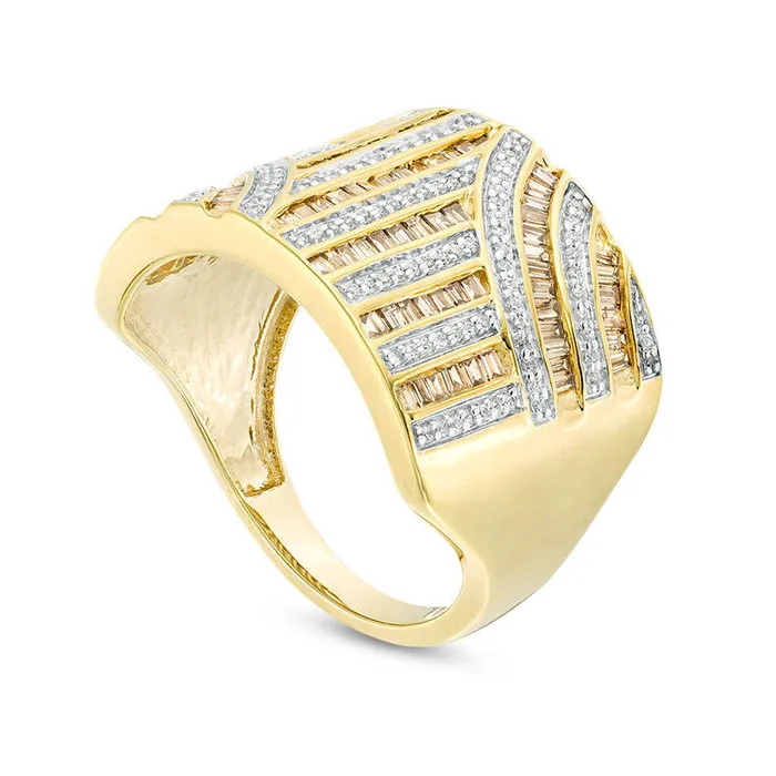 10 CT TW Champagne and White Natural Diamond Art Deco MultiRow Ring in Solid 10K Yellow Gold Goldia Rings 10 CT TW Champagne and White Natural Diamond Art Deco MultiRow Ring in Solid 10K Yellow Gold Goldia Rings