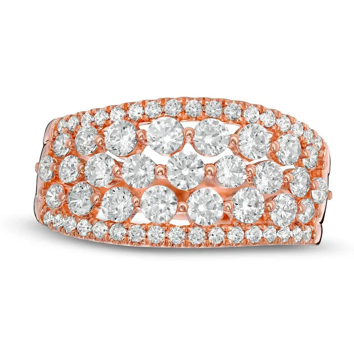 15 CT TW Natural Diamond MultiRow Wave Ring in Solid 10K Rose Gold Goldia Rings