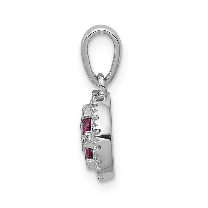 14k White Gold Real Diamond and 28 Ruby Circle Pendant Goldia Necklaces