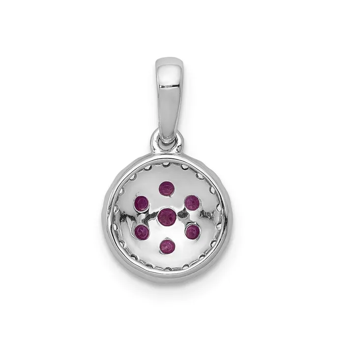 14k White Gold Real Diamond and 28 Ruby Circle Pendant Goldia Necklaces