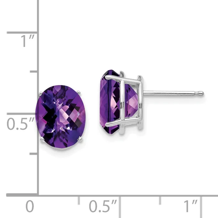 Earrings Goldia 14k White Gold 10x8mm Oval Amethyst Checker Earrings