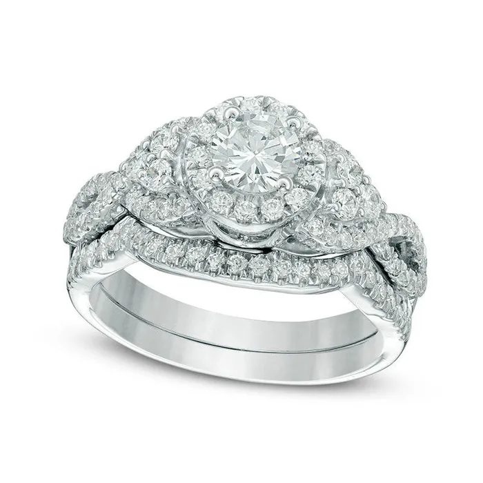 Goldia 133 CT TW Natural Diamond Frame with TriSides Twist Shank Bridal Engagement Ring Set in Solid 10K White Gold Rings