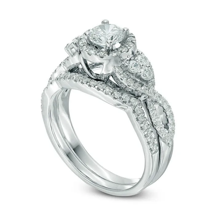 Goldia 133 CT TW Natural Diamond Frame with TriSides Twist Shank Bridal Engagement Ring Set in Solid 10K White Gold Rings Goldia 133 CT TW Natural Diamond Frame with TriSides Twist Shank Bridal Engagement Ring Set in Solid 10K White Gold Rings