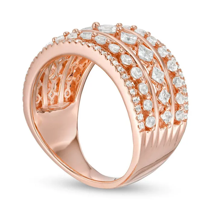 Goldia 15 CT TW Natural Diamond MultiRow Art Deco Ring in Solid 10K Rose Gold Rings Goldia 15 CT TW Natural Diamond MultiRow Art Deco Ring in Solid 10K Rose Gold Rings