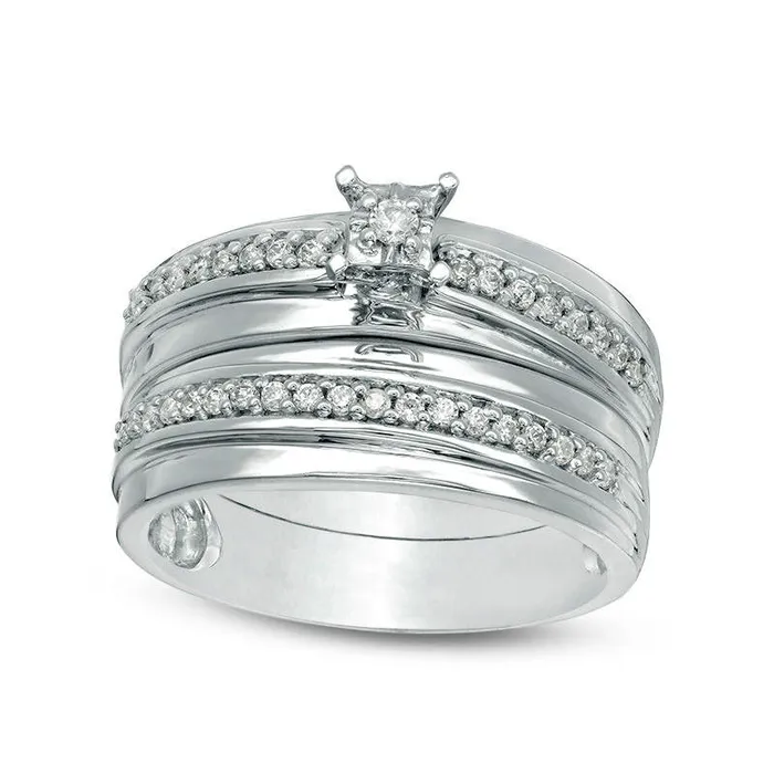 Goldia Rings 025 CT TW Natural Diamond Bridal Engagement Ring Set in Sterling Silver