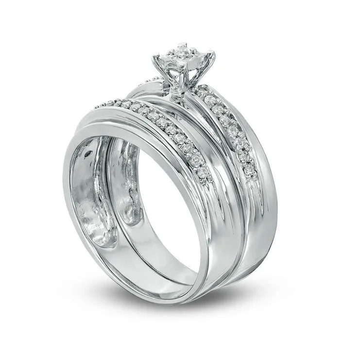 Goldia Rings 025 CT TW Natural Diamond Bridal Engagement Ring Set in Sterling Silver Goldia Rings 025 CT TW Natural Diamond Bridal Engagement Ring Set in Sterling Silver