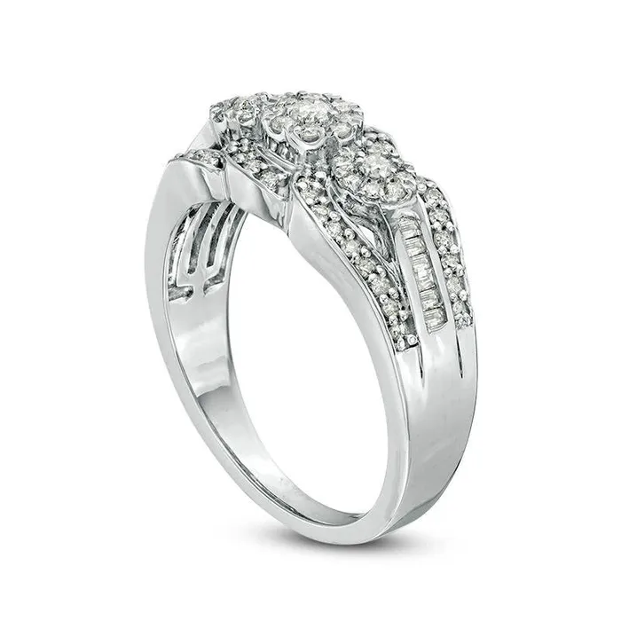 Goldia Rings 050 CT TW Composite Natural Diamond Three Stone Frame Bypass Engagement Ring in Sterling Silver Goldia Rings 050 CT TW Composite Natural Diamond Three Stone Frame Bypass Engagement Ring in Sterling Silver