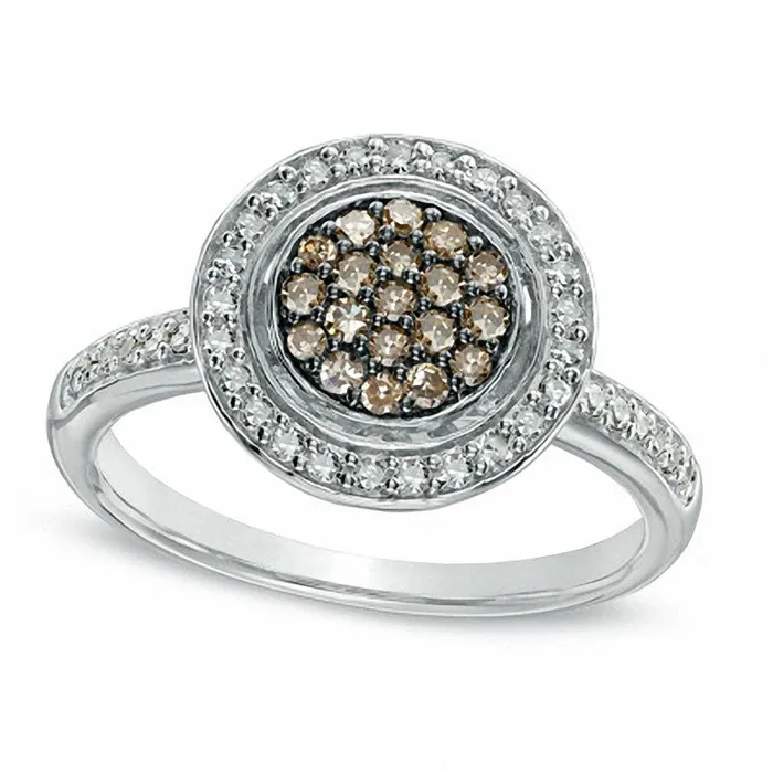 Goldia Rings 050 CT TW Enhanced Champagne and White Natural Diamond Cluster Ring in Sterling Silver