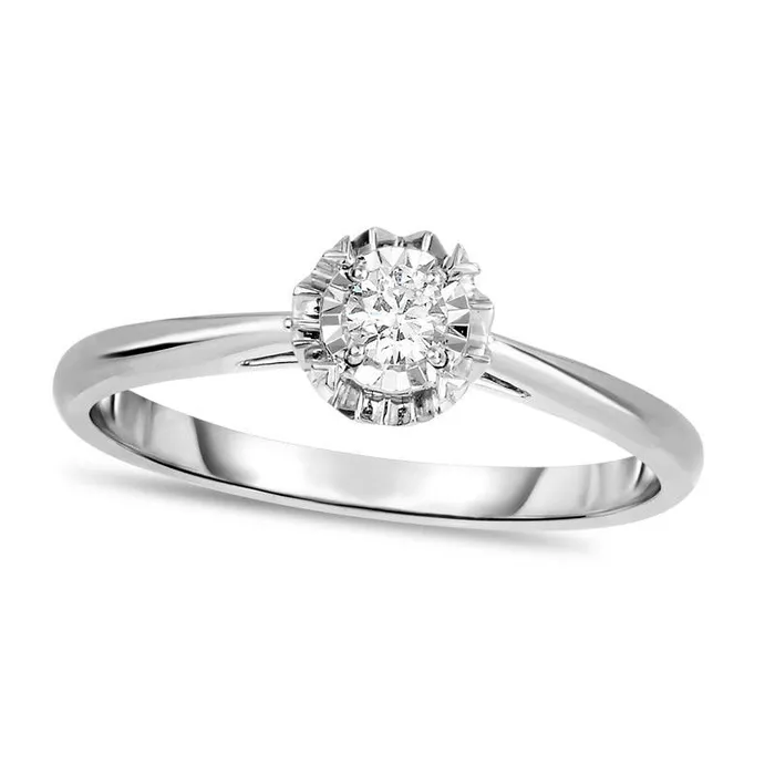 Goldia Rings Natural Clarity Enhanced Diamond Accent Solitaire Promise Ring in Solid 10K White Gold