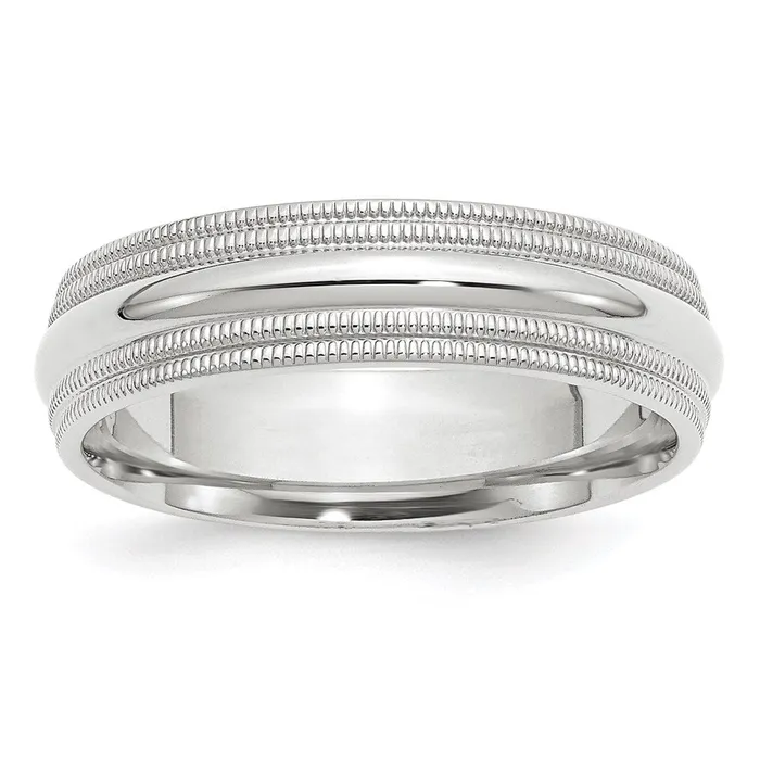 Goldia Rings Solid 10K White Gold 6mm Double Milgrain Comfort Fit MensWomens Wedding Band Ring Size 55