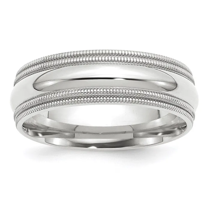 Goldia Rings Solid 10K White Gold 7mm Double Milgrain Comfort Fit MensWomens Wedding Band Ring Size 55