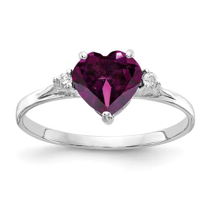 Goldia Rings Solid 14k White Gold 7mm Heart Rhodolite Simulated Garnet VS CZ Ring