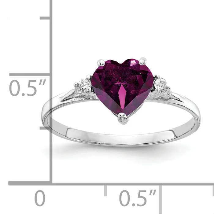 Goldia Rings Solid 14k White Gold 7mm Heart Rhodolite Simulated Garnet VS CZ Ring