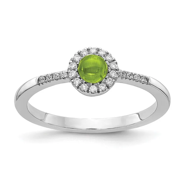 Goldia Rings Solid 14k White Gold Simulated CZ and Cabochon Peridot Ring