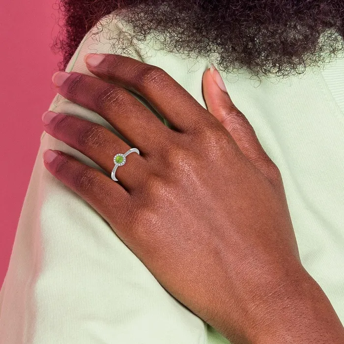 Goldia Rings Solid 14k White Gold Simulated CZ and Cabochon Peridot Ring