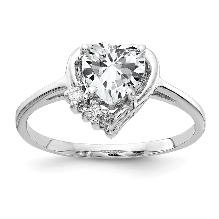 Goldia Solid 14k White Gold 6mm Heart Cubic Zirconia AAA Simulated CZ Ring Rings