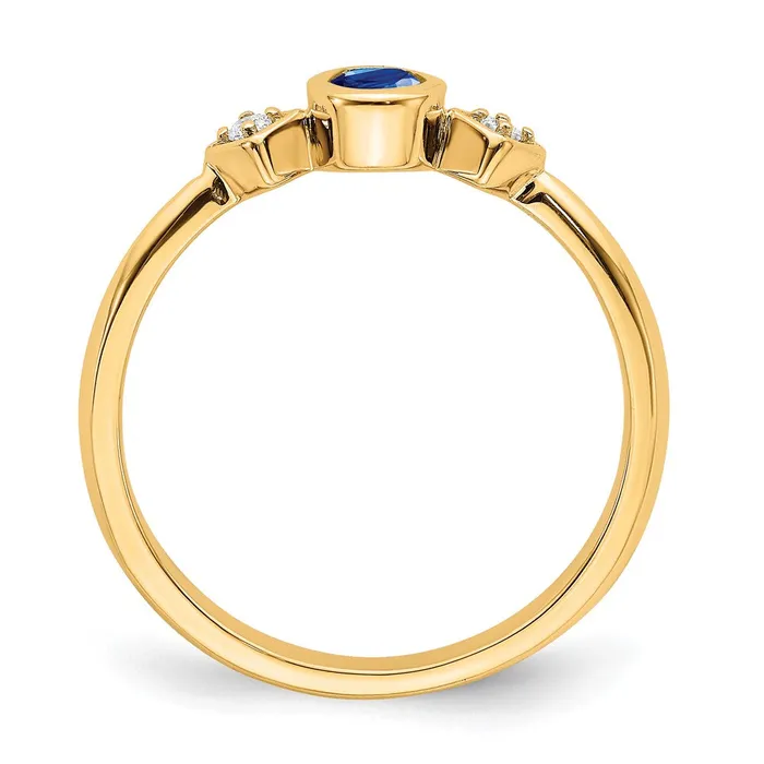 Goldia Solid 14k Yellow Gold Oval Bezel Simulated Sapphire and CZ Ring Rings