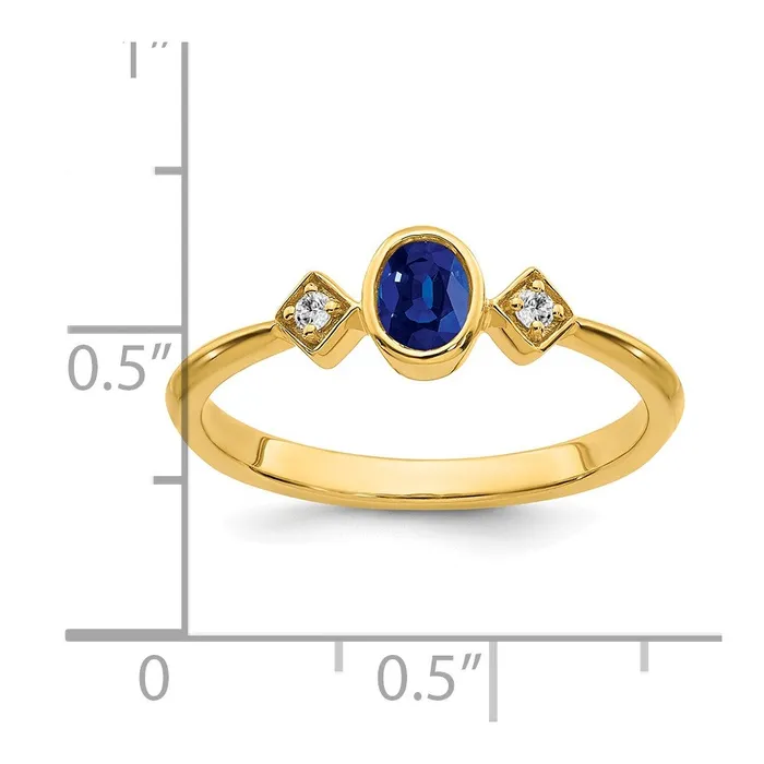 Goldia Solid 14k Yellow Gold Oval Bezel Simulated Sapphire and CZ Ring Rings