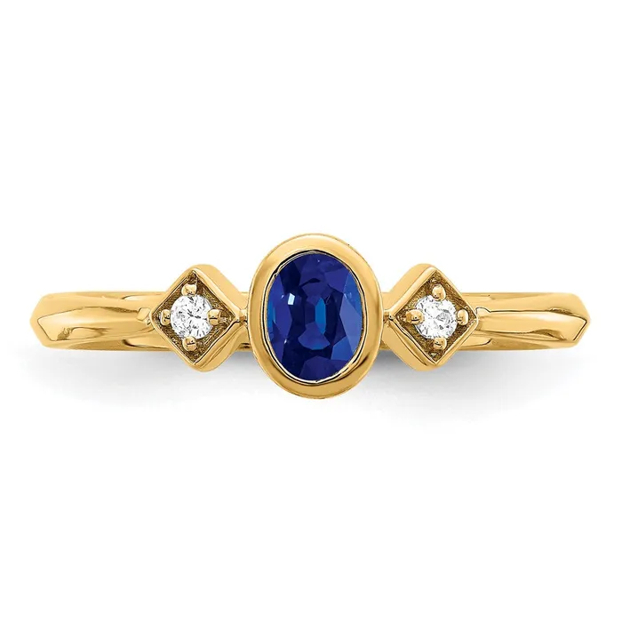 Goldia Solid 14k Yellow Gold Oval Bezel Simulated Sapphire and CZ Ring Rings