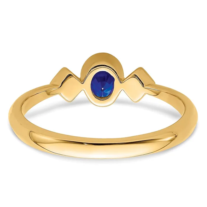 Goldia Solid 14k Yellow Gold Oval Bezel Simulated Sapphire and CZ Ring Rings