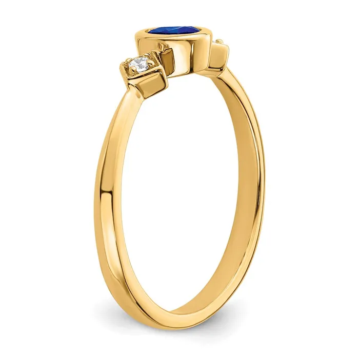 Goldia Solid 14k Yellow Gold Oval Bezel Simulated Sapphire and CZ Ring Rings