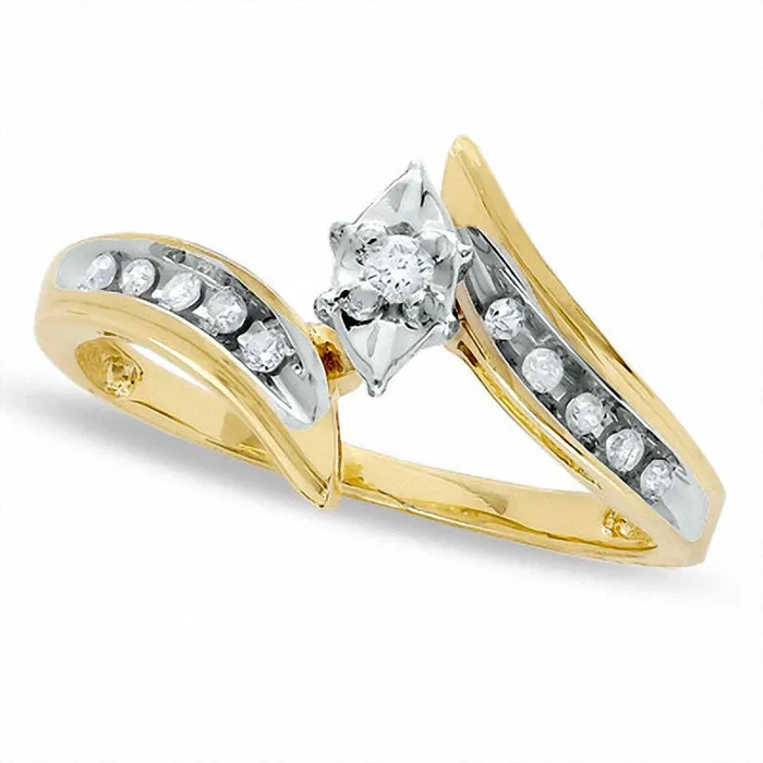 Rings Goldia 010 CT TW Natural Diamond Illusion Marquise Engagement Ring in Solid 10K Yellow Gold