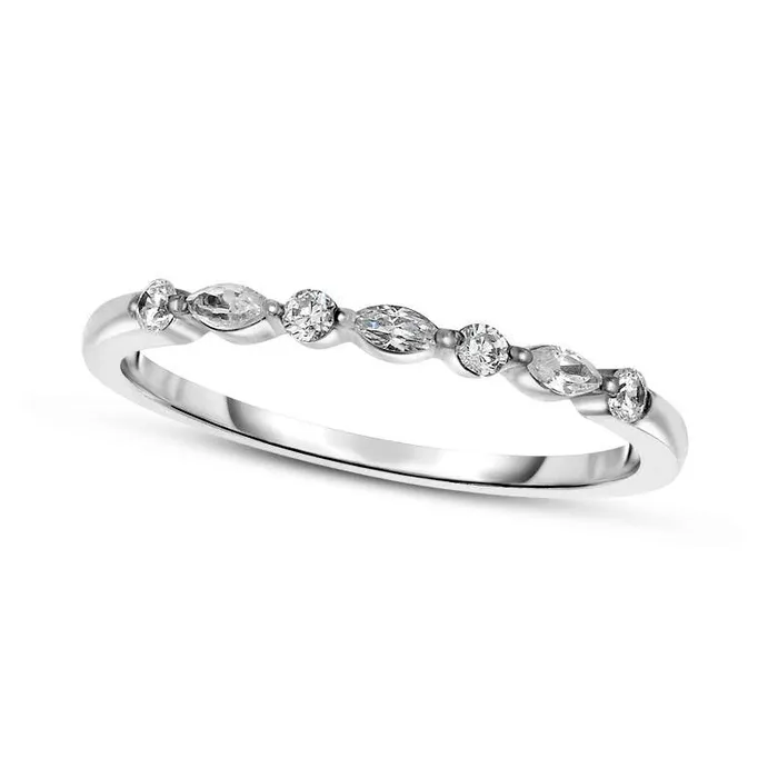 Rings Goldia 013 CT TW Marquise and Round Natural Diamond Alternating Anniversary Band in Solid 14K White Gold