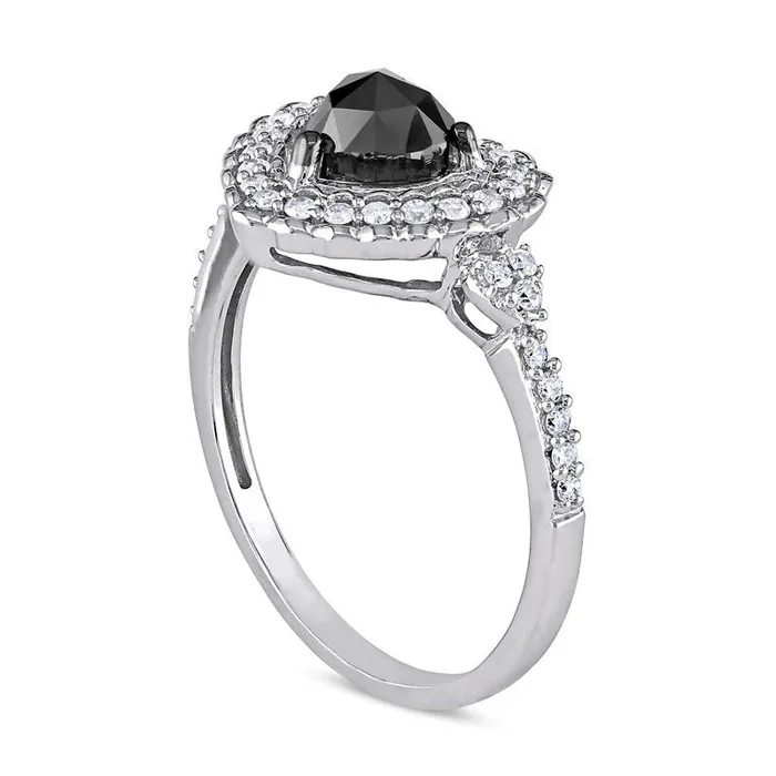 Rings Goldia 10 CT TW Enhanced Black HeartShaped and White Natural Diamond Scallop Frame Engagement Ring in Solid 10K White Gold Rings Goldia 10 CT TW Enhanced Black HeartShaped and White Natural Diamond Scallop Frame Engagement Ring in Solid 10K White Gold