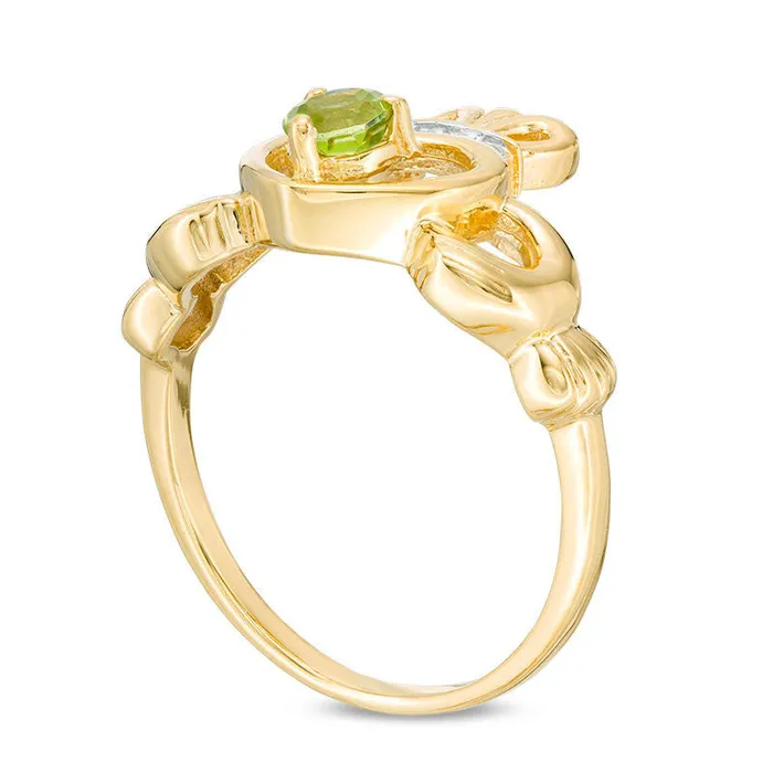 Rings Goldia 40mm Peridot Claddagh Ring in Sterling Silver with Solid 14K Gold Plate Rings Goldia 40mm Peridot Claddagh Ring in Sterling Silver with Solid 14K Gold Plate
