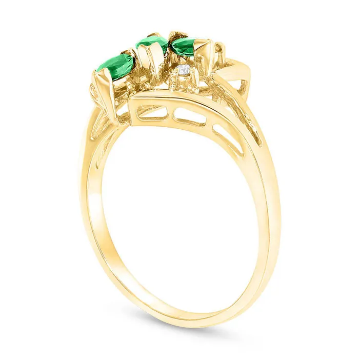 Rings Goldia Marquise Emerald and Natural Diamond Accent Three Stone Bypass Ring in Solid 14K Gold Rings Goldia Marquise Emerald and Natural Diamond Accent Three Stone Bypass Ring in Solid 14K Gold