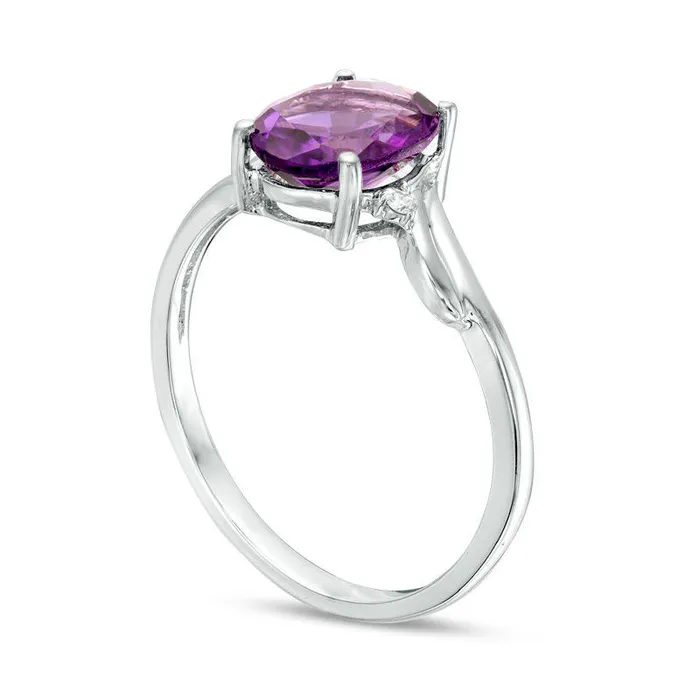Rings Goldia Oval Amethyst and Natural Diamond Accent Bypass Swirl Shank Ring in Solid 10K White Gold Rings Goldia Oval Amethyst and Natural Diamond Accent Bypass Swirl Shank Ring in Solid 10K White Gold