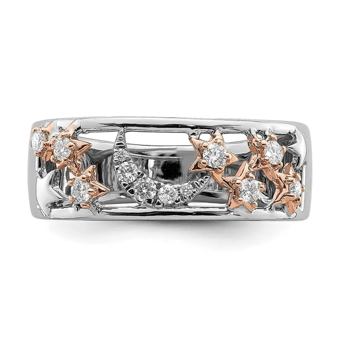 Rings Goldia Solid 14k Twotone Moon and Stars Simulated CZ Band