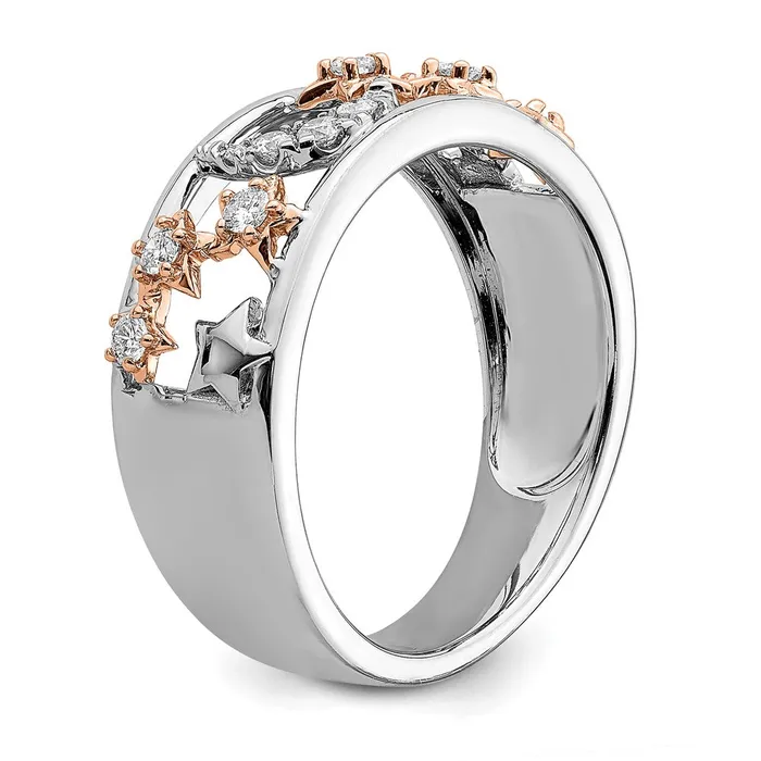 Rings Goldia Solid 14k Twotone Moon and Stars Simulated CZ Band