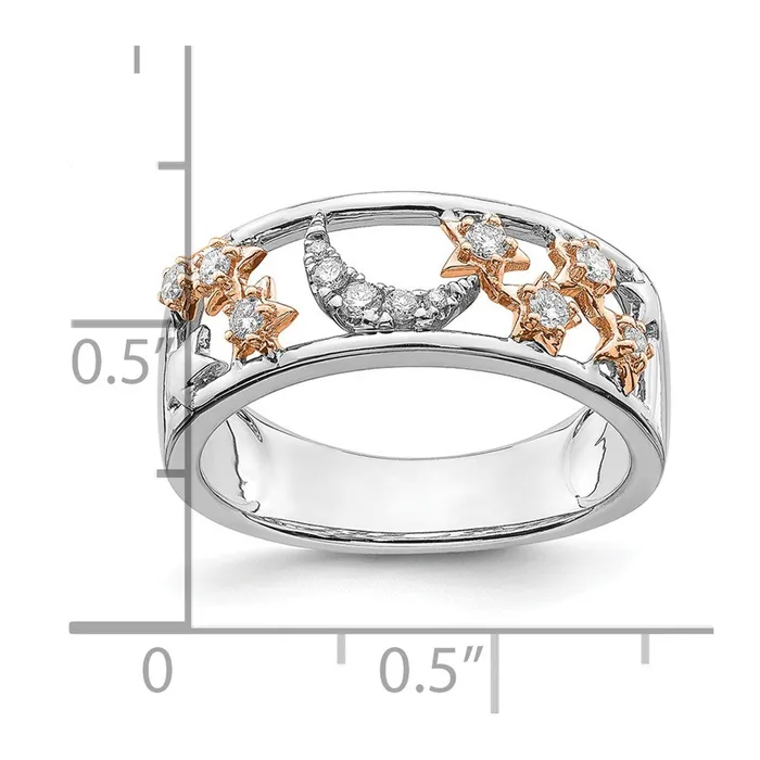 Rings Goldia Solid 14k Twotone Moon and Stars Simulated CZ Band
