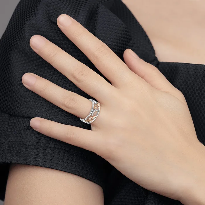 Rings Goldia Solid 14k Twotone Moon and Stars Simulated CZ Band