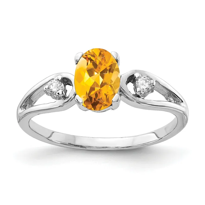Rings Goldia Solid 14k White Gold 7x5mm Oval Simulated Citrine AAA CZ Ring