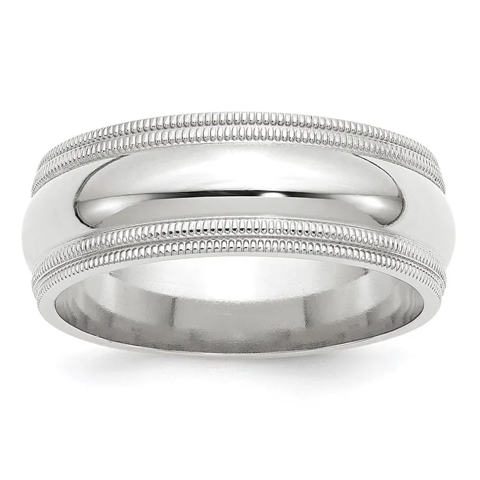 Rings Goldia Solid 18K White Gold 8mm Double Milgrain Comfort Fit MensWomens Wedding Band Ring Size 135