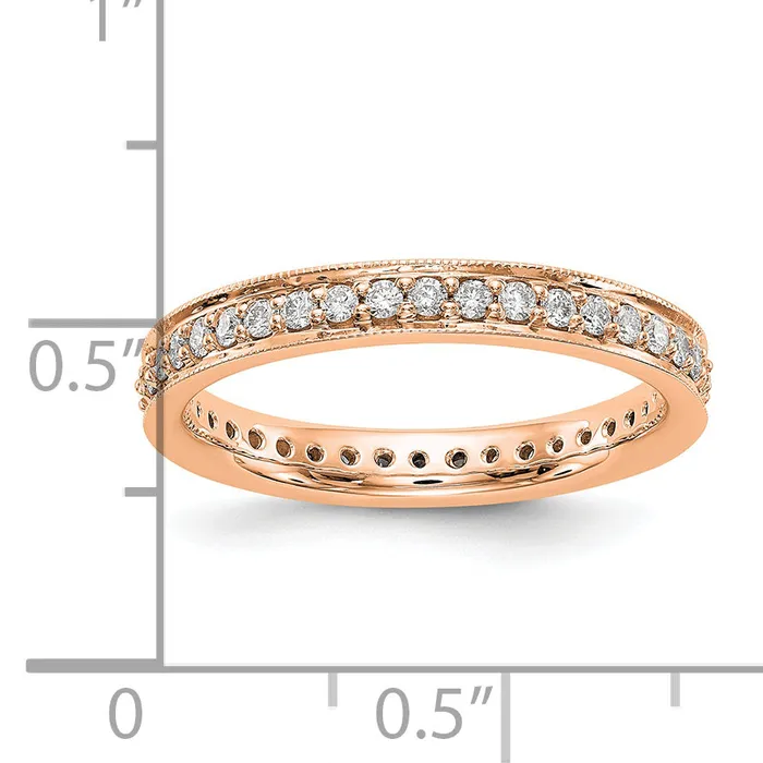 Rings Solid Real 14k Rose Gold Polished Round 12 CT Vintage CZ Eternity Wedding Band Ring Goldia