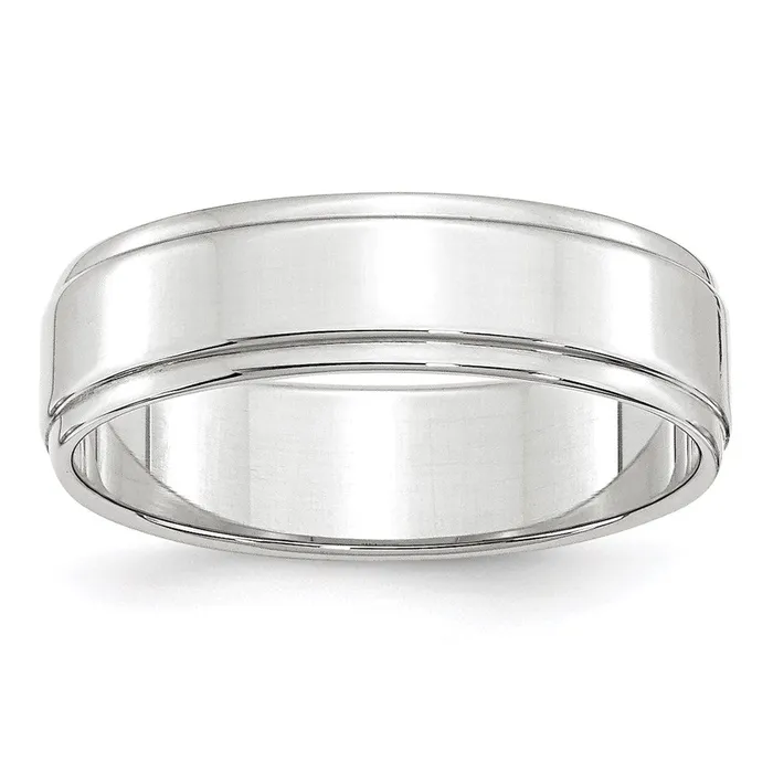 Solid 10K White Gold 6mm Flat with Step Edge MensWomens Wedding Band Ring Size 14 Goldia Rings