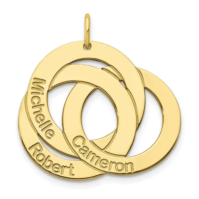 Charm Necklaces TreasureFineJewelers 10KY 3 Interlocking Circles with Names Charm