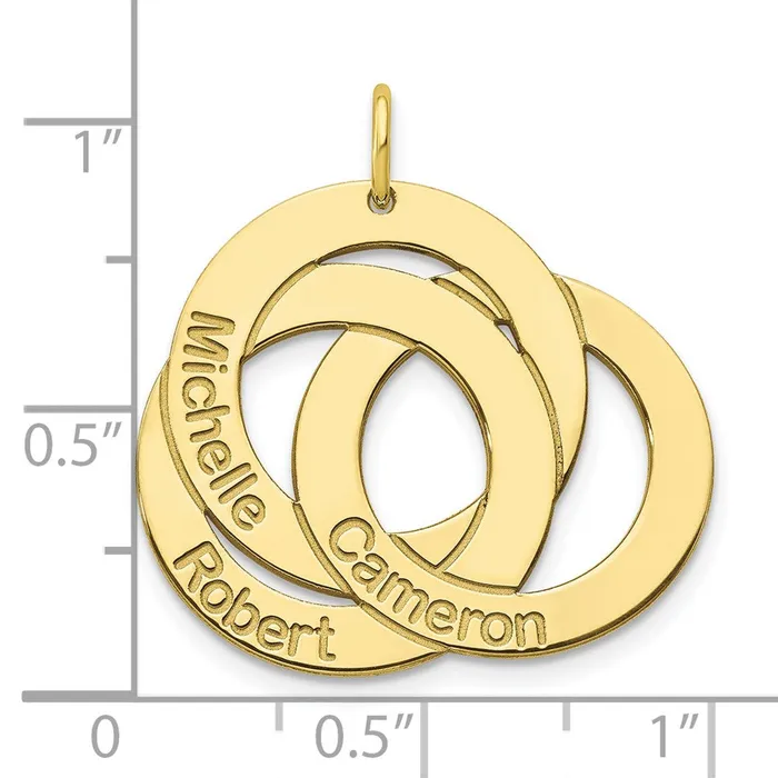Charm Necklaces TreasureFineJewelers 10KY 3 Interlocking Circles with Names Charm
