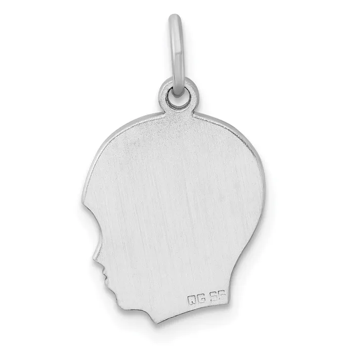 Charm Necklaces TreasureFineJewelers Sterl Silver Rhplt Engraveable Boy Polished FrontSatin Back Disc Charm