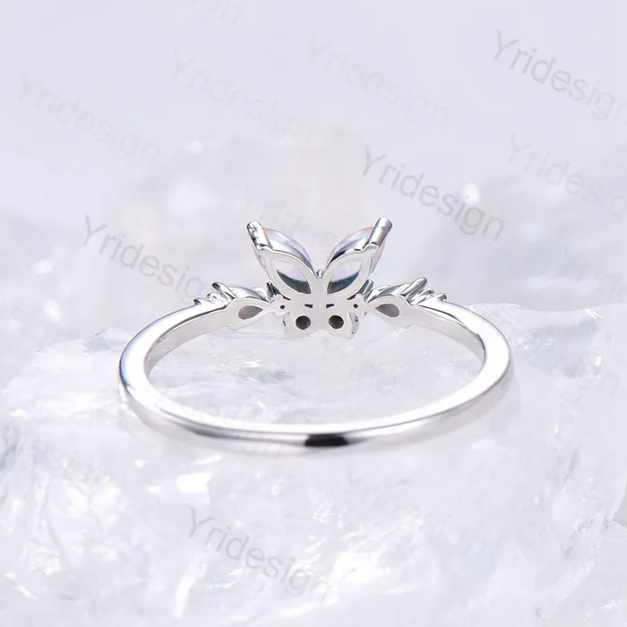 Unique Butterfly Marquise White Opal Engagement Ring Vintage Pear Fire Opal Wedding Ring Silver Anniversary Ring October Birthstone Gift PENFINE Rings Unique Butterfly Marquise White Opal Engagement Ring Vintage Pear Fire Opal Wedding Ring Silver Anniversary Ring October Birthstone Gift PENFINE Rings