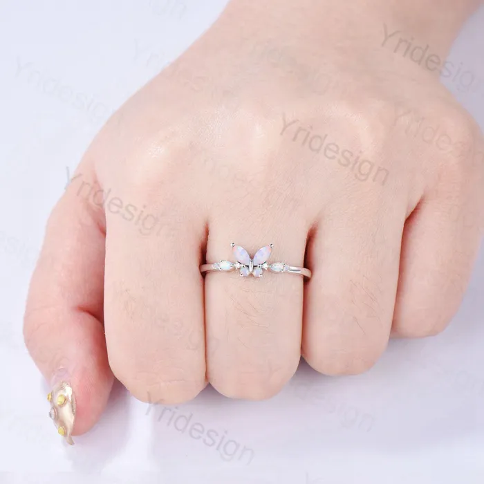 Unique Butterfly Marquise White Opal Engagement Ring Vintage Pear Fire Opal Wedding Ring Silver Anniversary Ring October Birthstone Gift PENFINE Rings Unique Butterfly Marquise White Opal Engagement Ring Vintage Pear Fire Opal Wedding Ring Silver Anniversary Ring October Birthstone Gift PENFINE Rings