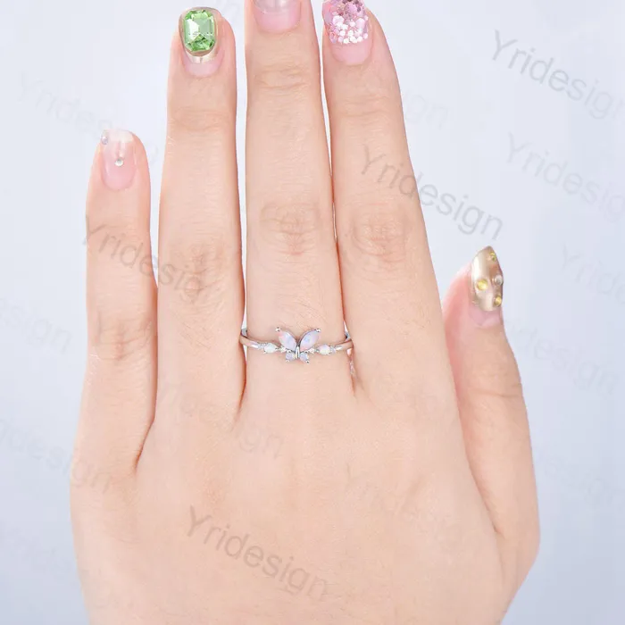 Unique Butterfly Marquise White Opal Engagement Ring Vintage Pear Fire Opal Wedding Ring Silver Anniversary Ring October Birthstone Gift PENFINE Rings Unique Butterfly Marquise White Opal Engagement Ring Vintage Pear Fire Opal Wedding Ring Silver Anniversary Ring October Birthstone Gift PENFINE Rings