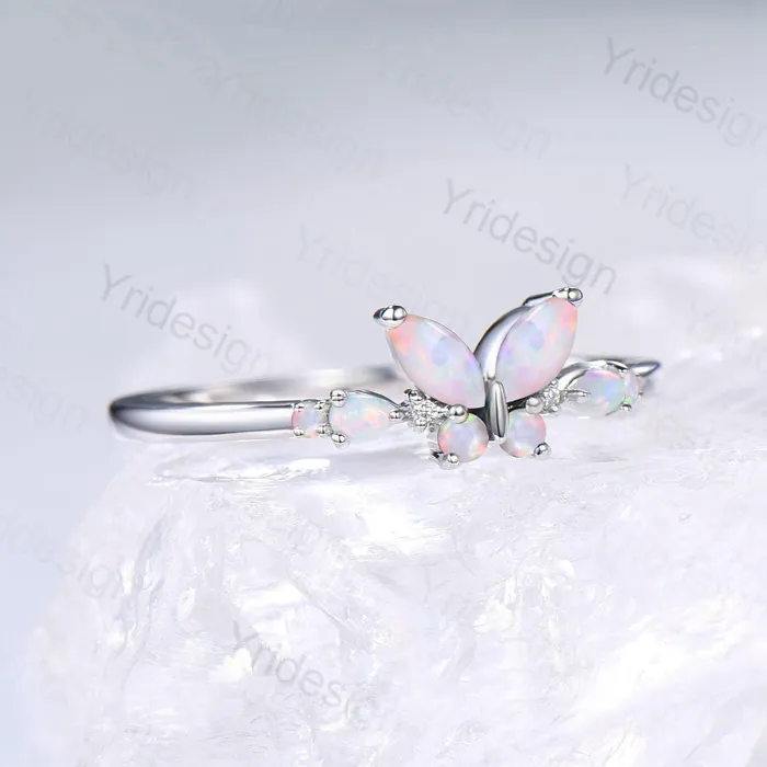 Unique Butterfly Marquise White Opal Engagement Ring Vintage Pear Fire Opal Wedding Ring Silver Anniversary Ring October Birthstone Gift PENFINE Rings Unique Butterfly Marquise White Opal Engagement Ring Vintage Pear Fire Opal Wedding Ring Silver Anniversary Ring October Birthstone Gift PENFINE Rings