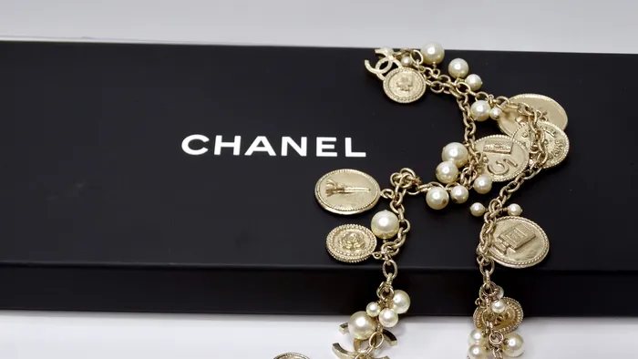 Vintage by Misty Necklaces Chanel 100th Anniversary Gold Coin Pearl Long Necklace